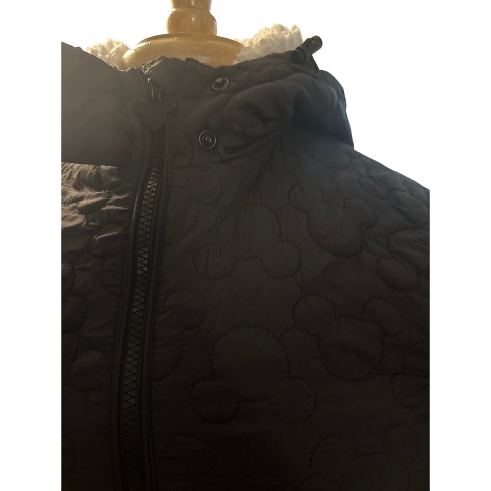 Women XS Disney Black Quilted Mickey Mouse Icon Sherpa Fleece Lined Jacket Coat - Picture 3 of 7